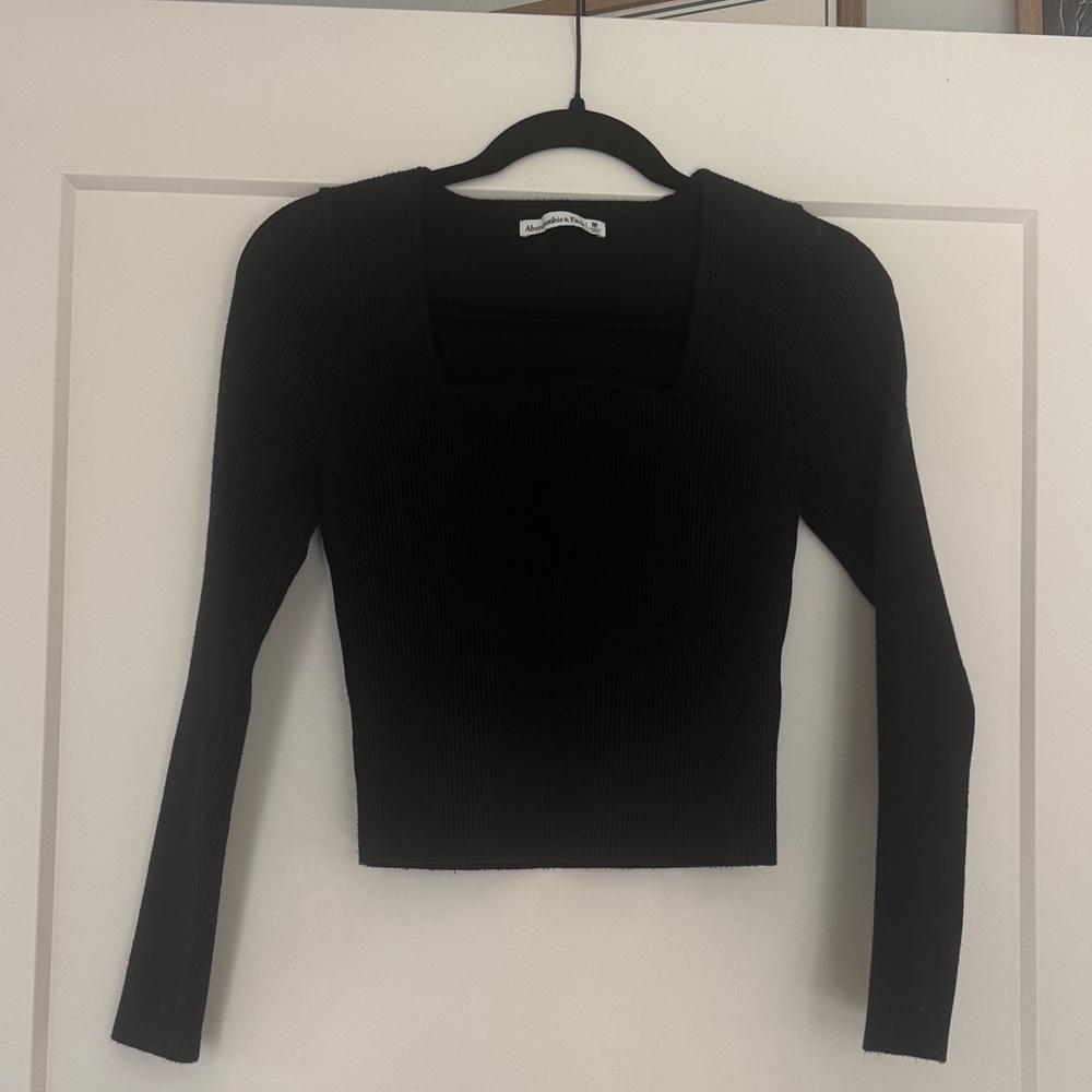 Abercrombie & Fitch Ottoman Square Neck Long Sleeve Sweater - Black Medium